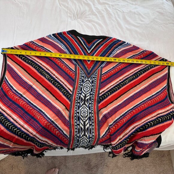 3X Southwest Fringe Cardigan Wrap Womens Boho Knit Open Front Shawl Cape Tribal - Picture 10 of 16